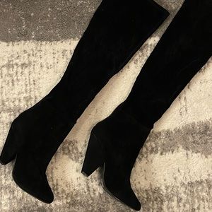 Steve Madden over the knee black suede boot! With cone heel women size 6 1/2